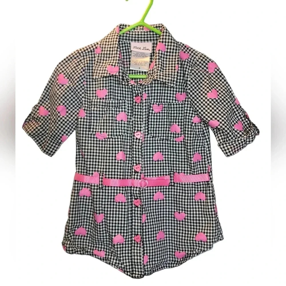 Little Lass Collared Short Sleeve Heart Button Up